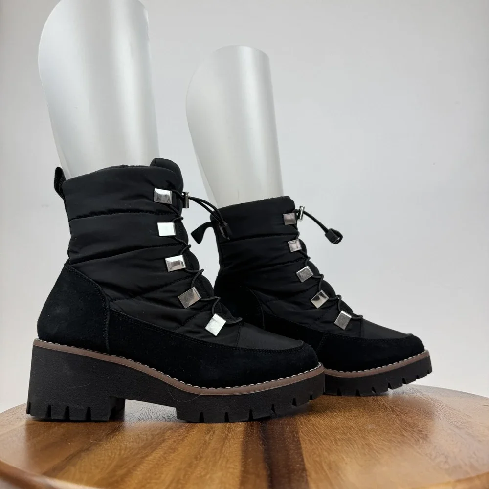 New Womens Blondo Daylor Black Quilted Nylon Waterproof Casual Heel Boots Sz 6.5